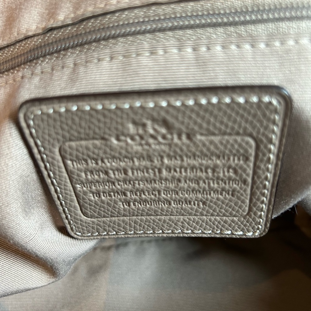 Coach Quinn Taupe Leather Domed Zipper Closure Top, Like New - Picture 4 of 6